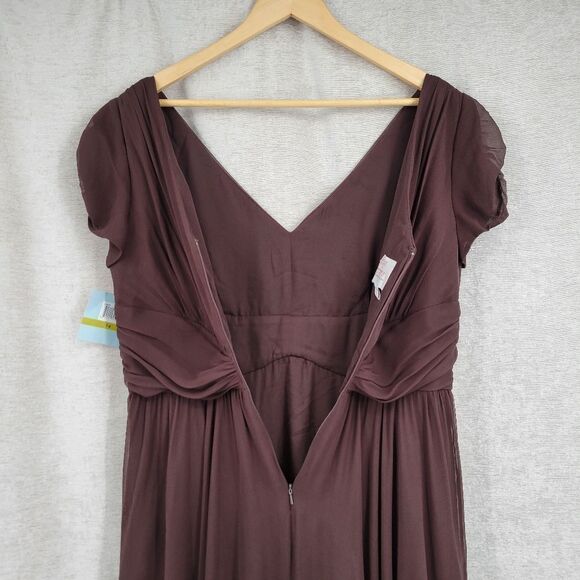 Suzi Chin for Maggy Boutique 100% Silk Chiffon Midi Dress Chocolate Brown NEW - Picture 7 of 13